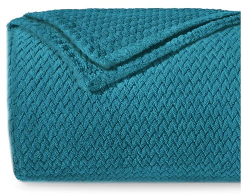 Dreamzie - Flauschig Fleecedecke 130 x 150 cm - Kuscheldecke Mikrofaser 100% Polyester 260gsm - Decke Sofa mit Fischgrätmuster und weicher Haptik - Türkis