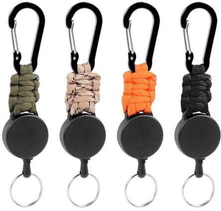 4 Stücke Schlüsselanhänger Ausziehbar, Ausweis mit 65cm Ausziehbar Stahlseil, Einziehbarer Schlüsselanhänger Schlüsselkette mit Karabiner