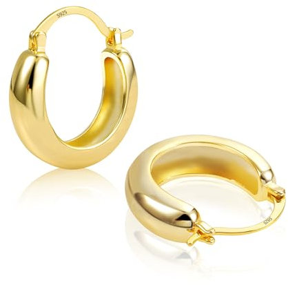 ALEXCRAFT Dick Ohrringe Gold Creolen Breit Klein Damen Vergoldet Chunky Hoops Gold Gift für Frauen Freundin Mädchen Mama