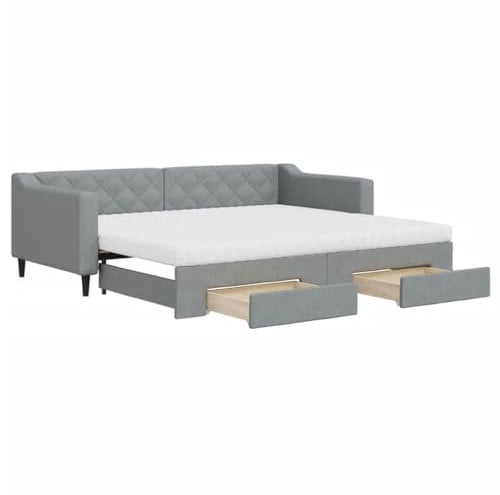 vidaXL Tagesbett, Sofabett Ausziehbar mit Schubladen Matratzen, Gästebett Schlafsofa für Schlafzimmer Wohnzimmer, Sofa Ausziehbett, Hellgrau 90x200cm Stoff