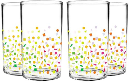 Youngever Lot de 4 gobelets en plastique de 266 ml - Verres en plastique incassables pour café (imprimé confettis)