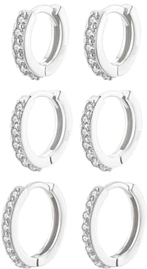 3 Paar Creolen Ohrringe Silber 925 für Damen Zirkonia Klein Creolen 3er Ohrringe Set für Mehrere Ohrlöcher