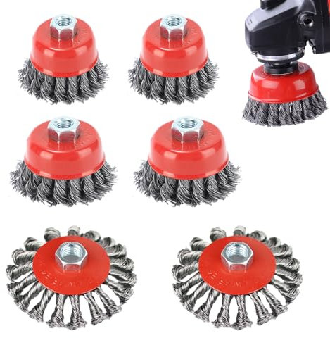 HIULLEN 6 pcs Spazzola Metallica a Filo, Spazzole a Filo Conico, Ø75/100mm Spazzole Metalliche per Smerigliatrice Angolare Ruggine Rimozione, Spazzola Pentole per Erbacce da Giardino, Muschio
