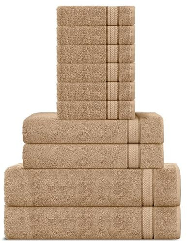 Sweet Needle Ensemble de Serviettes en Coton Super Doux 600 g/m, Beige - 2 Serviettes de Bain, 2 essuie-Mains et 6 essuie-Mains/Visage - Utilisation Quotidienne
