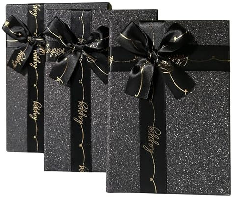 Black Gift Box, Gift Box for Men with Ribbon Bow - 3 - Piece Set (Small/Medium/Large) | Birthday, Valentine's Gift Boxes for Presents | Reusable Presentation Packaging