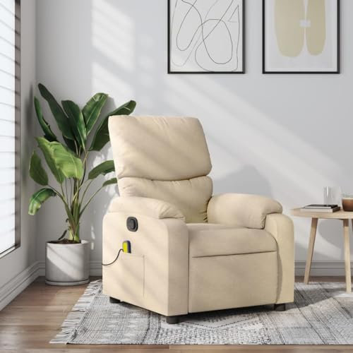 Gecheer Poltrona Massaggiante Reclinabile Crema in Tessuto,Poltrona Relax Reclinabile,Poltrona da TV,Poltrona per Anziani,Poltrona Relax Elettrica/Manuale,#8