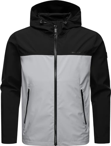 Ragwear Ultra-leichte Herren Übergangsjacke Kurze Softshelljacke wasserdicht (Wassersäule: 11.000 mm) mit Kapuze im Colour-Blocking-Look Shellwie Block YOUMODO S-4XL