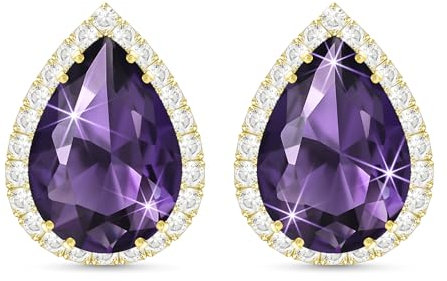 Linawe Purple Earrings Studs, Imitation Diamond Gold Stud Earrings for Women, Cubic Zirconia Teardrop Rhinestone Crystal Piercing Jewellery, Wedding Brial Bridesmaid Costume Earring Set