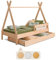 smartwood Tipi D Kinderbett 90x160 mit Lattenrost und Rausfallschutz - Montessori Hausbett mit Schublade für Jungen und Mädchen - Holzbett mit Rausfallschutz und Lattenrost - 160x90 - Naturholz
