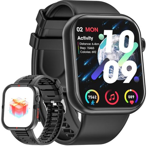 Hwagol Montre Connectée Homme Femme Smartwatch avec Podometre, Moniteur Sommeil, Montre Homme Connectée avec 140+ Sportifs, Smartwatch Montre Intelligente Bracelet Connecté,Étui et Sangle Gratuits