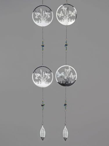 formano 2er Set Deko Fensterhänger Vögel und Schmetterlinge Girlande 86cm Mobile silberfarben Metall Kreise mit Durchbruch und bunten Glassteinen veredelt Tiere