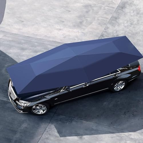 FANYING Tenda Ombrello per Auto Completamente Automatica, Ombrellone Pieghevole Portatile per Posto Auto Coperto, Isolamento Termico Esterno, Protezione Solare sul Tetto con Telecomando,Blue-4.9m