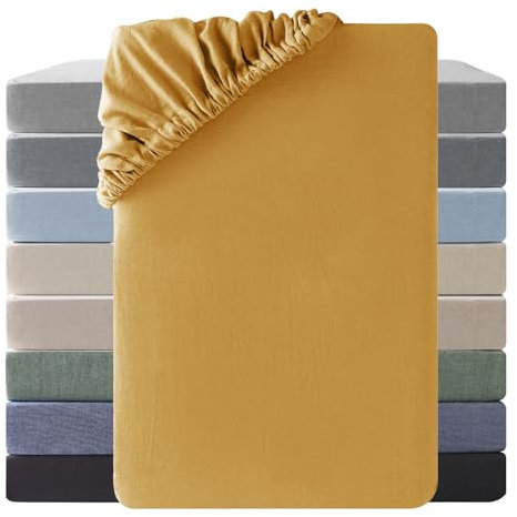 SOULFUL Spannbettlaken 160x200cm, 100% Gewaschene Baumwolle Bettlaken Spannbetttuch bis 25cm Matratzenhöhe, Atmungsaktiv mit Leinenartigem Griff, öKotex Zertifiziert-Gelb