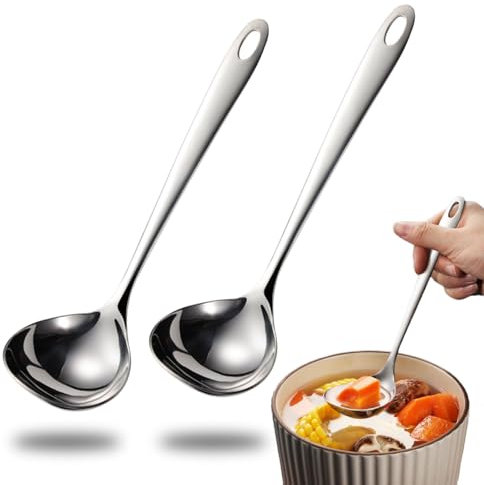 Mecmbj 2 Pièces Louche Inox, Louche Cuisine, Petite Louche 20.5 cm avec Trou Suspension, Cuillère Petit Pour Servir Des Légumes et Soupe, Cuillère Sauce Pour Cuisine, Restaurant, Hôtel