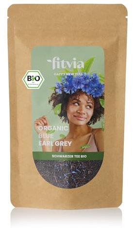 fitvia Bio Schwarzer Tee Organic Blue Earl Grey – 100g loser Tee, biologischer Earl-Grey Tee mit Kornblumen, ohne Zuckerzusatz, authentischer Genuss