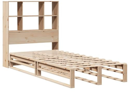 vidaXL Massivholzbett, Bett mit Bücherregal ohne Matratze, Holzbett Bettgestell mit Lattenrost, Palettenbett Einzelbett für Schlafzimmer, 90x200cm