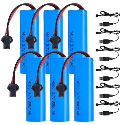 Batería 14500 Recargable 3.7v Litio, Afenau 6 Piezas 14500 Pilas Recargables 800mah con 6 Cargadores USB SM-2P Plug, 14500 Batería 3.7v para Coches RC, Buggies, Tanques, Robots