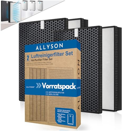 4er Filter-Set für Philips Luftreiniger Modelle [AC2882, AC2887, AC2889 & AC3829] [2 HEPA-Filter und 2 Aktivkohlefilter] Philips Luftreiniger Filter – [Ersetzt Orginal Filter FY2422 & FY2420]