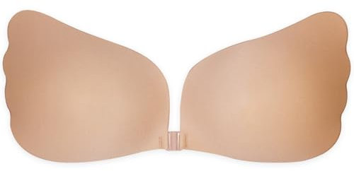Dilara Trägerloser Push-Up-BH selbsthaftend - Unsichtbarer wiederverwendbarer Klebe-BH für rückenfreie Outfits – Sicherer Halt und Volumen (Beige, C)