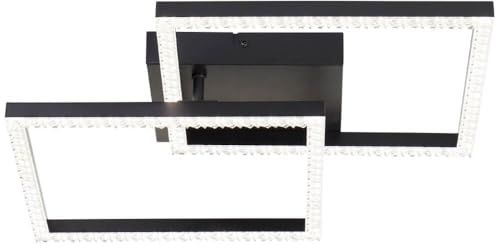 Brilliant LED Deckenleuchte in schwarz - Deckenlampe im modernen Design mit Kristallelementen - zwei quatratische Lichtelemente (eins verstellbar) - neutralweiße Lichtfarbe (4000 Kelvin) & 2700 Lumen