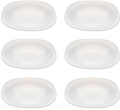 Tradineur - Pack de 6 platos hondos cuadrados, modelo Boreal, vidrio opal, extra resistentes, vajilla de cocina, aptos para lavavajillas (Blanco - 22 x 22 cm)