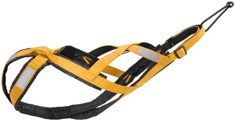 AYWTIUN Schlittenhundegeschirr Hundeschlittengeschirr Haustiergewicht Ziehen Schlittengeschirr X-Rückengeschirr for große Hunde Husky Canicross Skijöring Scootering(Gold,M)