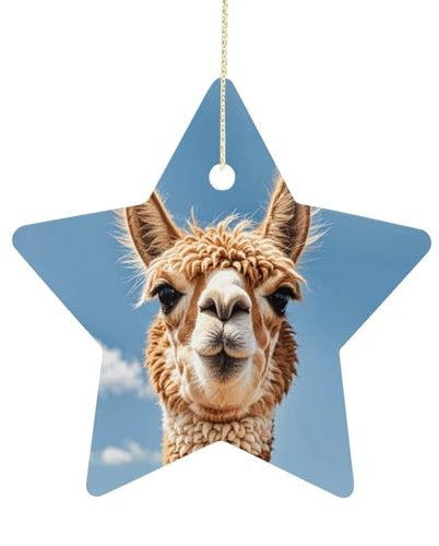 Keramik Weihnachtsschmuck Alpaka Lama gedruckt Weihnachten Stern Form Anhänger Weihnachtsbaum Stern Ornamente für Xmas Urlaub Hochzeit Weihnachten Party