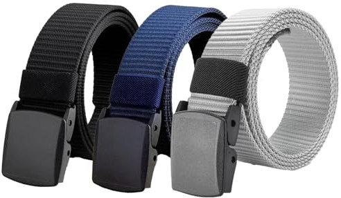 Yphzmtz 3 Classics Nylon Gürtel Set Verstellbarer Unisex Taillengürtel Ohne Metallschnalle Arbeitsgürtel für Herren Damen Schwarz Grau Blau Länge 120 cm