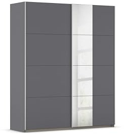 Rauch Möbel Oxford, Schiebetürenschrank, 2-türig, 1 Spiegel, Zubehör Premium, 4 Einlegeböden, 1 Schubkasteneinsatz, Türdämpfer, Farbe Grau metallic, Schwarz, Griffleisten Alufarben, 175x210x59cm