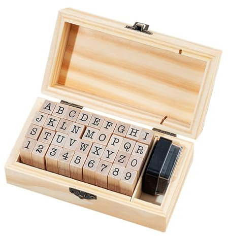 Basic Notizbuch Set alphanumerisch Englisch Retro Holzstempel 36-teilig Schreibmaschine Typo Zsh728 (Khaki, 3.4x1.1x0.9CM)