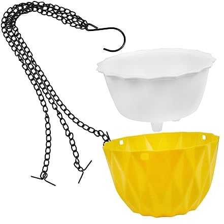 YARNOW Hängender Kunststoff Blumentopf Mit Automatischer Wasseraufnahme Kleiner Pflanzkübel Für Innenbereich Stabiler Pflanzkorb Mit Stopfen Und Dreieckiger Aufhängung Gelb