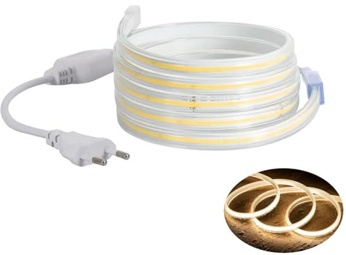 COB LED Stripe Set, LED Streifen Band Lichtschlauch Leiste Kette, Teilmöglichkeit aller 10 cm, 360LEDs pro Meter, IP20 Netzkabel mit Eurostecker (02 Meter, Warmweiß (3000K), ohne Schalter)
