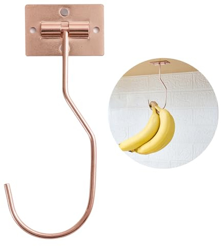Lifevc Self Adhesive Banana Hook Under Cabinet - Banana Hanger Under Counter, Metal Banana Holder Stand for Hanging Bananas or Kitchen Utensil, Rose Gold