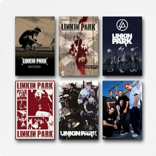 Maqiae A Set Of 6 Linkin Poster Park Rock Band Music Album Vintage Retro Cover Poster Für Zimmer, Ästhetische Leinwand-Wandkunst, Schlafzimmer-Dekor Poster 08x12inch(20x30cm)