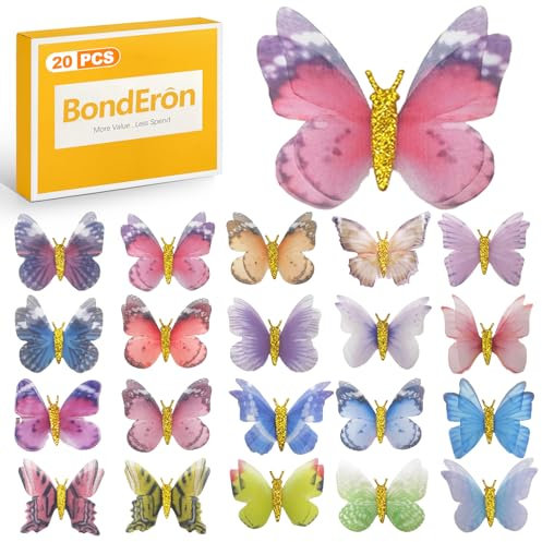 BondEron 20 Stück Schmetterling Haarspangen & Haarklammern Set, 3D Glitzer Rutschfest Butterfly Clips Spangen für Mädchen Damen Kinder Hochzeit Party Haar Accessoires