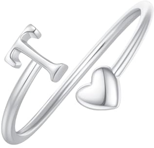 WLLDDDIU Bagues Ajustables en Argent Sterling 925 pour Femmes, Anneau Ouvert Personnalisé avec Lettre Majuscule, Cœur, Empilable, Alphabet, Bijoux, Cadeaux D'Anniversaire