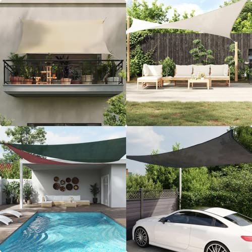 Sonnensegel Kurbel Schirm Mit Ständer,Sonnensegel HDPE Rechteckig 4x6 m Anthrazit für Außenbereich, Terrasse, Balkon, Garten