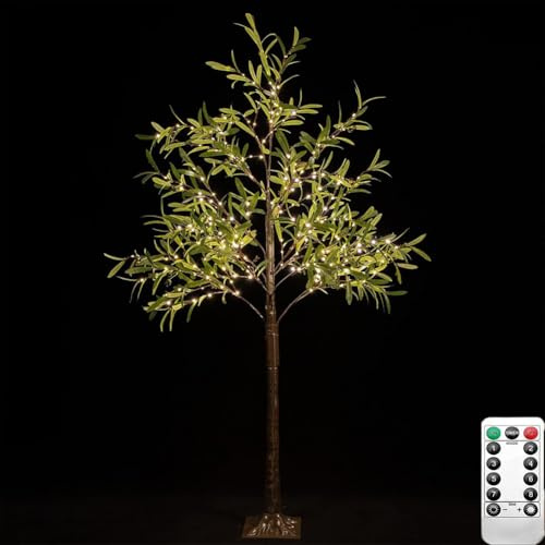 LOGT LED Beleuchteter Olivenbaum, 300 LED Warmweiß Baum Lichter mit Fernbedienung und 8 Lichtmodi Künstliche Lichter Simulierte Blätter Dekolampe IP44 Schutz art für Weihnachts Hochzeit,180cm