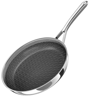 Innerwell Padella 28 cm in Acciaio Inox con Rivestimento in Ceramica, Antiaderente, senza PFAS/PFOA/PTFE, Adatta a Induzione, Gas, Elettrico, Forno e Lavastoviglie, Padella Professionale