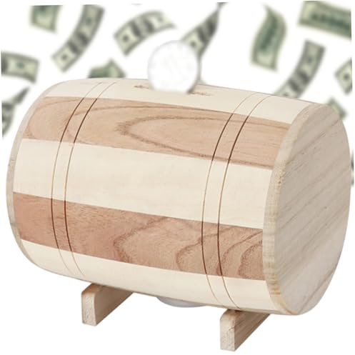 Sparschwein aus Holz, Weinfassform, Sparschwein mit Ständer, Spardose für Kinder und Erwachsene