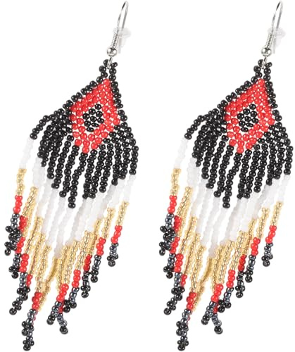 Pendientes Bohemios Largos Cuentas y Flecos, 1 Par | Bead y Metal, Diseño Decorativo Único, Peso Ligero, para Amigas o Esposa