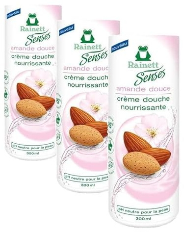 RAINETT Senses - Crème Douche Nourrissante à l'Amande Douce - 95% d'Ingrédients d'Origine Naturelle - Formule Vegan - Gel Douche pH Neutre Pour La Peau - Flacon Recyclé & Recyclable - 300 ml