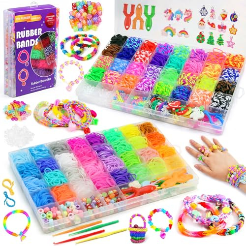 AOKITO 5000+ Loom Bänder Set für Kinder, 64 Farben DIY Gummibänder | Armbänder Selber Machen Zubehör mit Perlen Haken Charms und Aufbewahrungsbox, Geschenke für Mädchen Jungs