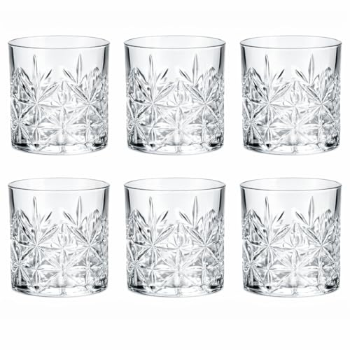 MundoTarros Set de 6 Vasos de Cristal para Whisky 310 ml, Diseño Tallado Elegante, Cristal Grueso y Resistente. Aptos para Lavavajillas