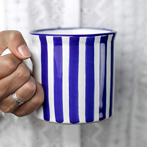 City to Cottage® - Keramik XXL Becher 500 ml | Kaffeebecher | Blau-Weiß gestreift | Handgemacht | Keramik Geschirr | Große Tasse
