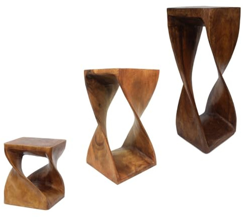 Oriental Galerie Hocker Holz gedreht Blumenhocker Sockel Ständer Blumenständer Holzhocker Pflanzenständer Holzblock Akazie Einfach gedreht, Farbe:Braun, Größe:24x24x30 cm (LBH)