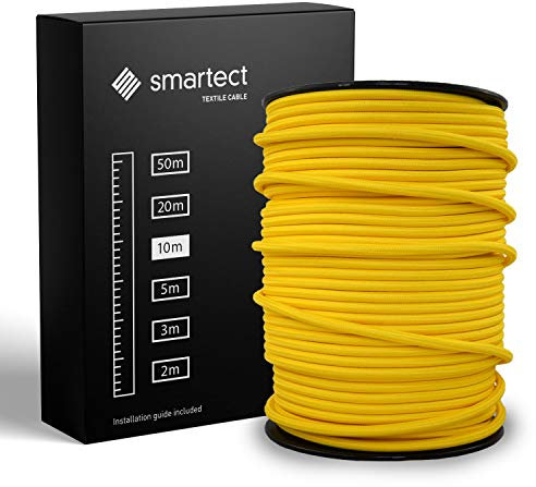 smartect Cavo Elettrico Tessile Giallo, 10 Metri Filo Elettrico Vintage, Tripolare (3 x 0.75mm²) Cavo Elettrico Rivestito in Tessuto per Fai da Te