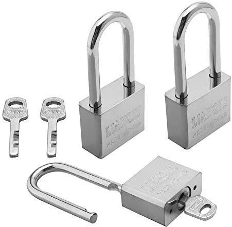 MroMax Lot de 3 cadenas à clé en fer de 4 cm de large, cadenas à long faisceau à clés identiques pour casiers de salle de sport ou d'école, tiroirs et classeurs