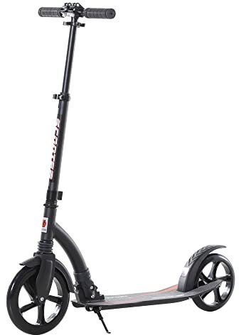 HOMCOM Kinderscooter, Kickscooter mit Stoßdämpfung, Tretroller, Klappbar und Höheverstellbar, ab 14 Jahren, Aluminium, Schwarz, 92,5 x 37,5 x 82-97 cm