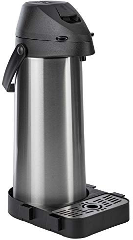 ONVAYA® Airpot Pumpkanne | Isolierkanne | Thermoskanne | Getränkespender | Edelstahl mattiert | Kaffeekanne | Doppelwandig (1,9 Liter + Tropfschale)